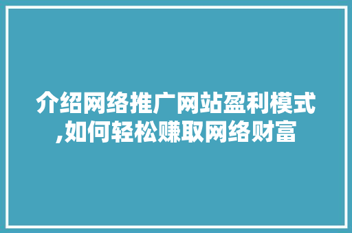 介绍网络推广网站盈利模式,如何轻松赚取网络财富