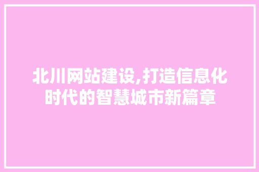 北川网站建设,打造信息化时代的智慧城市新篇章