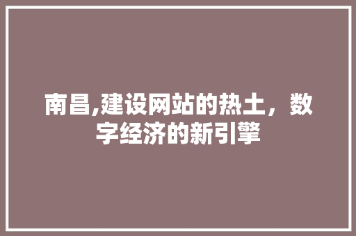南昌,建设网站的热土，数字经济的新引擎