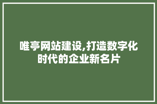 唯亭网站建设,打造数字化时代的企业新名片