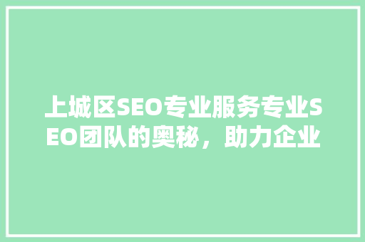 上城区SEO专业服务专业SEO团队的奥秘，助力企业高效崛起
