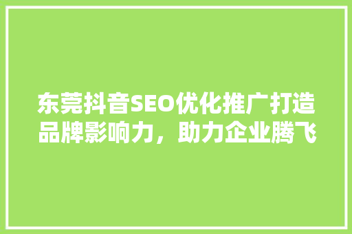 东莞抖音SEO优化推广打造品牌影响力，助力企业腾飞