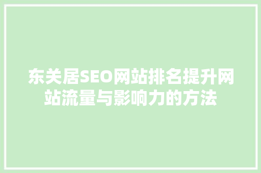 东关居SEO网站排名提升网站流量与影响力的方法