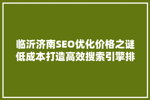临沂济南SEO优化价格之谜低成本打造高效搜索引擎排名 搜狗SEO