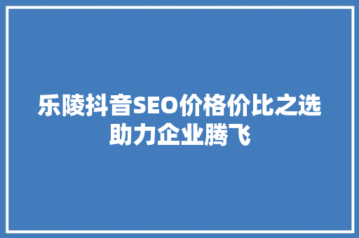 乐陵抖音SEO价格价比之选助力企业腾飞 搜狗SEO