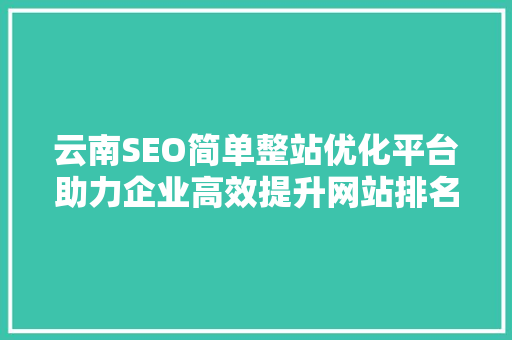 云南SEO简单整站优化平台助力企业高效提升网站排名 神马SEO