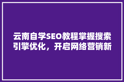 云南自学SEO教程掌握搜索引擎优化，开启网络营销新篇章