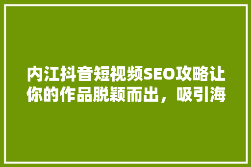 内江抖音短视频SEO攻略让你的作品脱颖而出，吸引海量粉丝 SEO关键词