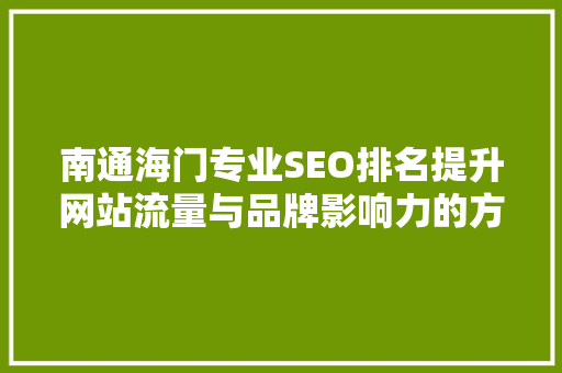 南通海门专业SEO排名提升网站流量与品牌影响力的方法
