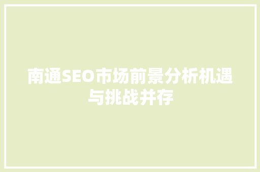 南通SEO市场前景分析机遇与挑战并存 神马SEO