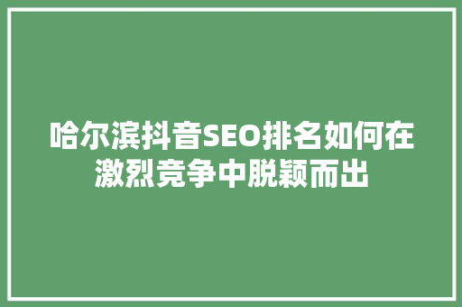 哈尔滨抖音SEO排名如何在激烈竞争中脱颖而出