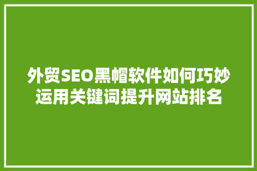 外贸SEO黑帽软件如何巧妙运用关键词提升网站排名 百度SEO
