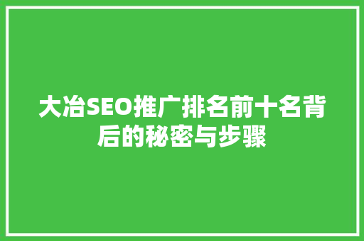 大冶SEO推广排名前十名背后的秘密与步骤