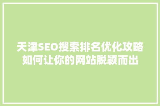 天津SEO搜索排名优化攻略如何让你的网站脱颖而出