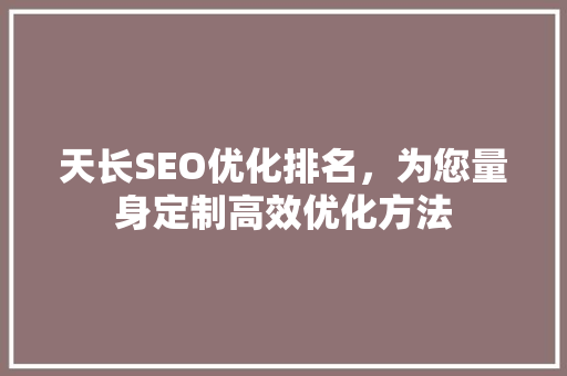 天长SEO优化排名，为您量身定制高效优化方法 必应SEO