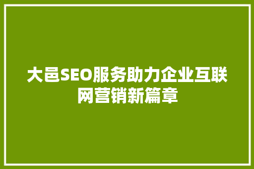 大邑SEO服务助力企业互联网营销新篇章