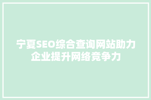 宁夏SEO综合查询网站助力企业提升网络竞争力