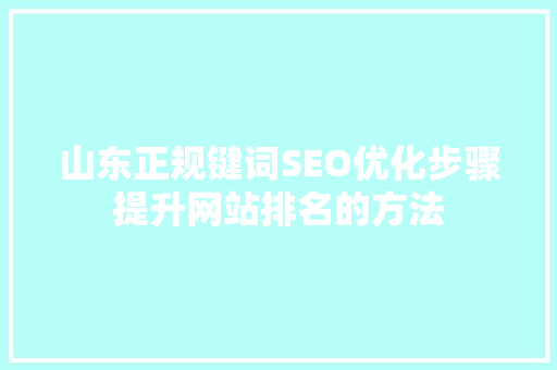 山东正规键词SEO优化步骤提升网站排名的方法