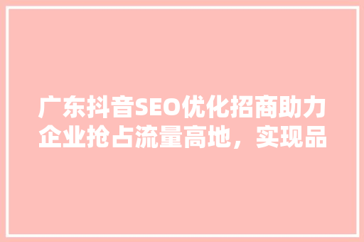广东抖音SEO优化招商助力企业抢占流量高地，实现品牌腾飞 神马SEO