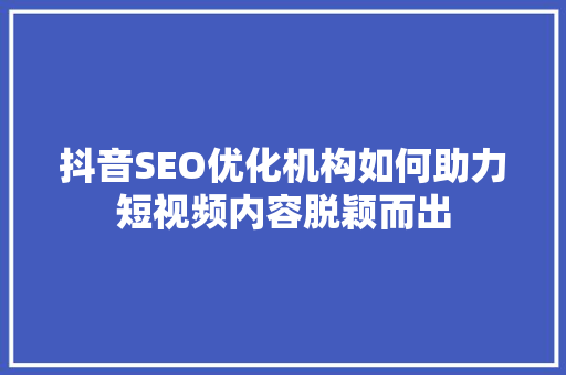 抖音SEO优化机构如何助力短视频内容脱颖而出