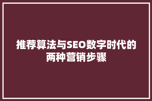 推荐算法与SEO数字时代的两种营销步骤