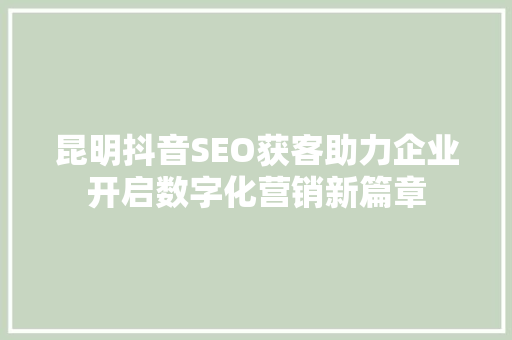 昆明抖音SEO获客助力企业开启数字化营销新篇章