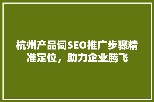 杭州产品词SEO推广步骤精准定位，助力企业腾飞