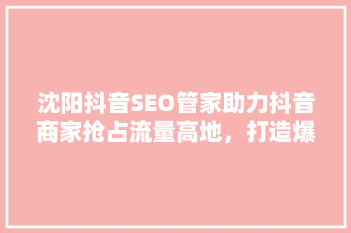 沈阳抖音SEO管家助力抖音商家抢占流量高地，打造爆款方法
