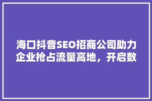 海口抖音SEO招商公司助力企业抢占流量高地，开启数字营销新篇章