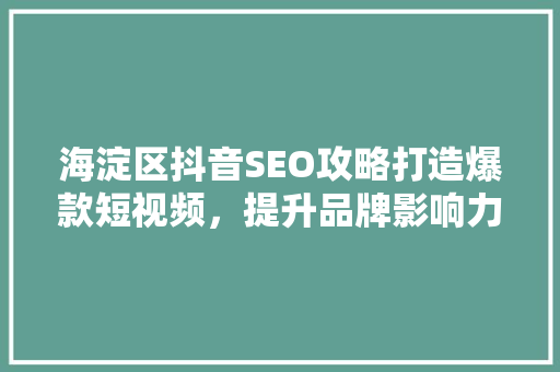 海淀区抖音SEO攻略打造爆款短视频，提升品牌影响力 神马SEO