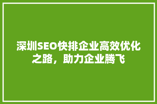 深圳SEO快排企业高效优化之路,助力企业腾飞 神马SEO 深圳SEO快排企业高效优化之路,助力企业腾飞 神马SEO