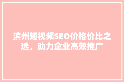 滨州短视频SEO价格价比之选，助力企业高效推广