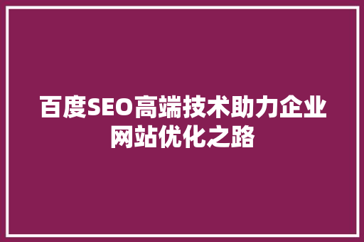百度SEO高端技术助力企业网站优化之路