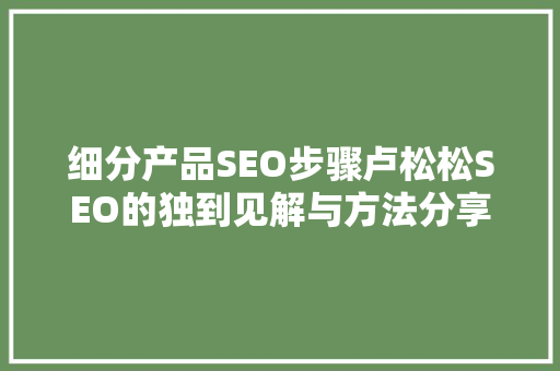细分产品SEO步骤卢松松SEO的独到见解与方法分享