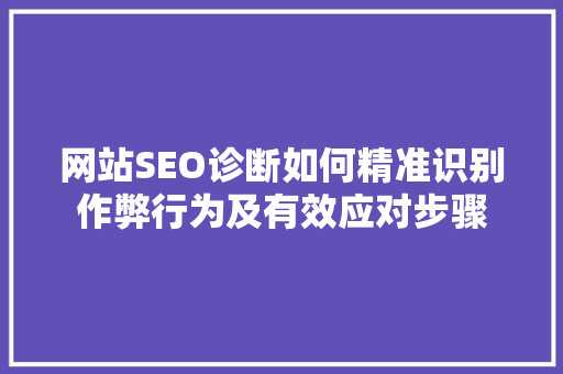 网站SEO诊断如何精准识别作弊行为及有效应对步骤 神马SEO