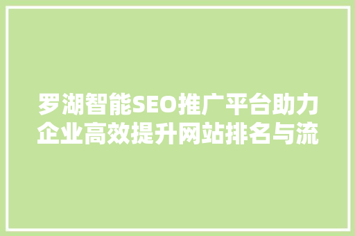 罗湖智能SEO推广平台助力企业高效提升网站排名与流量