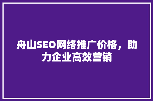 舟山SEO网络推广价格，助力企业高效营销