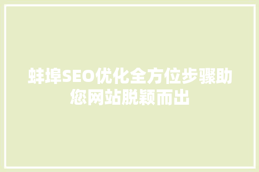 蚌埠SEO优化全方位步骤助您网站脱颖而出