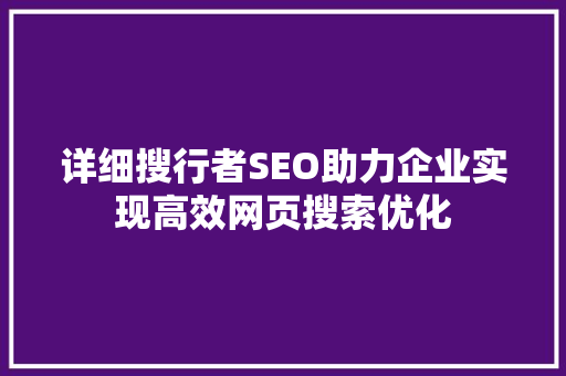 详细搜行者SEO助力企业实现高效网页搜索优化