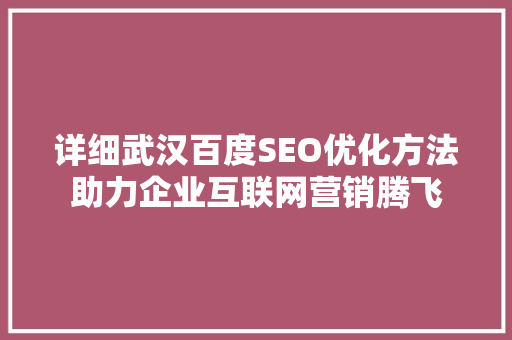 详细武汉百度SEO优化方法助力企业互联网营销腾飞 神马SEO