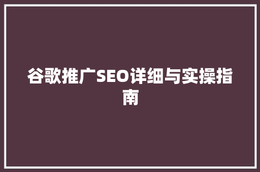 谷歌推广SEO详细与实操指南