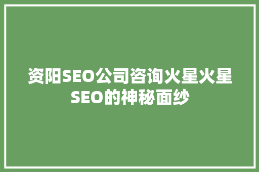资阳SEO公司咨询火星火星SEO的神秘面纱 网站建设公司