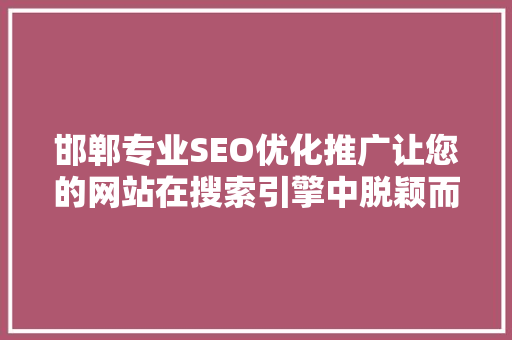 邯郸专业SEO优化推广让您的网站在搜索引擎中脱颖而出