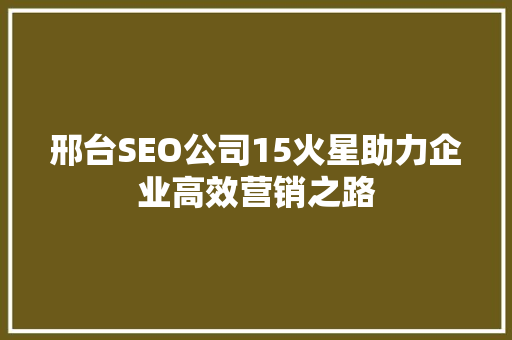 邢台SEO公司15火星助力企业高效营销之路 SEO关键词