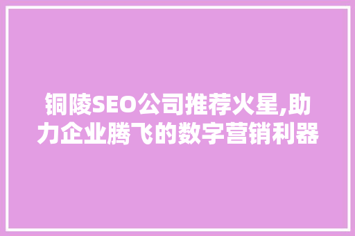 铜陵SEO公司推荐火星,助力企业腾飞的数字营销利器 SEO关键词