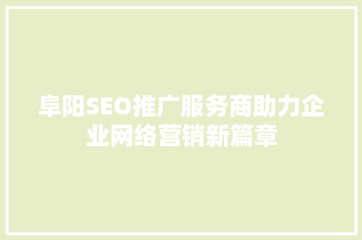 阜阳SEO推广服务商助力企业网络营销新篇章