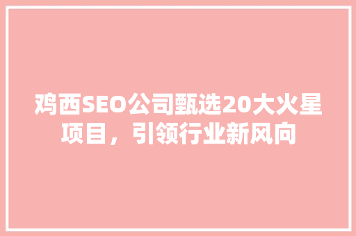 鸡西SEO公司甄选20大火星项目，引领行业新风向 必应SEO