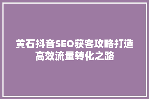 黄石抖音SEO获客攻略打造高效流量转化之路