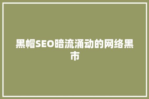黑帽SEO暗流涌动的网络黑市