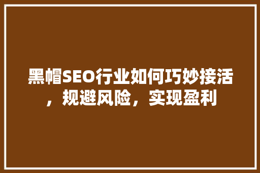 黑帽SEO行业如何巧妙接活，规避风险，实现盈利
